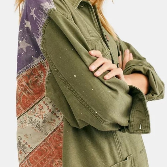 Free People Olive Green Star Patterned Jacket - Picture 2 of 7